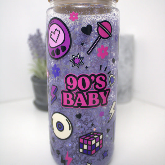 90's baby glass snowglobe tumbler